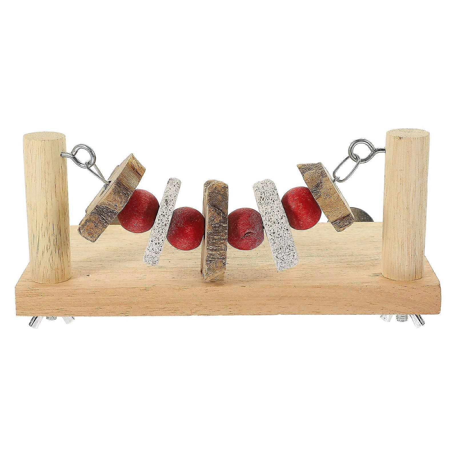 Durable Wooden Bird Perch Platform with Chew Toy for Parakeets and Cockatiels Beige Color