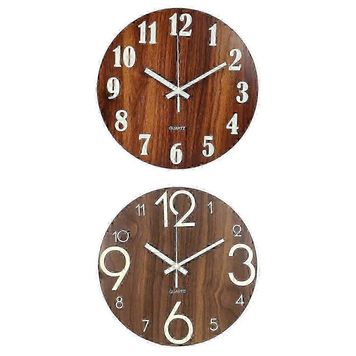2Pcs 10' Luminous Glow Wall Clock Silent Dark Quartz Classic Night Clock hr