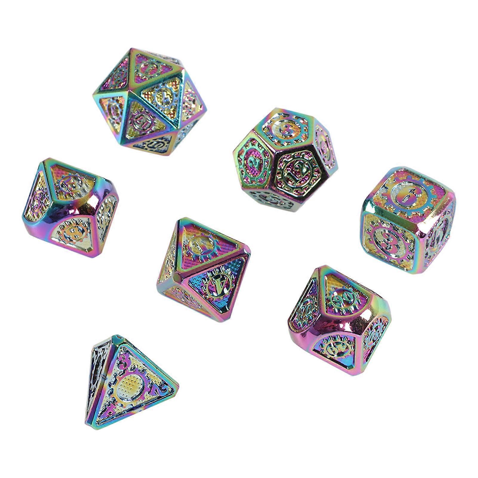 7pcs Gear Dices Set Rolling Metal Clear Number Polyhedron Dices Kit for Math Teaching Game