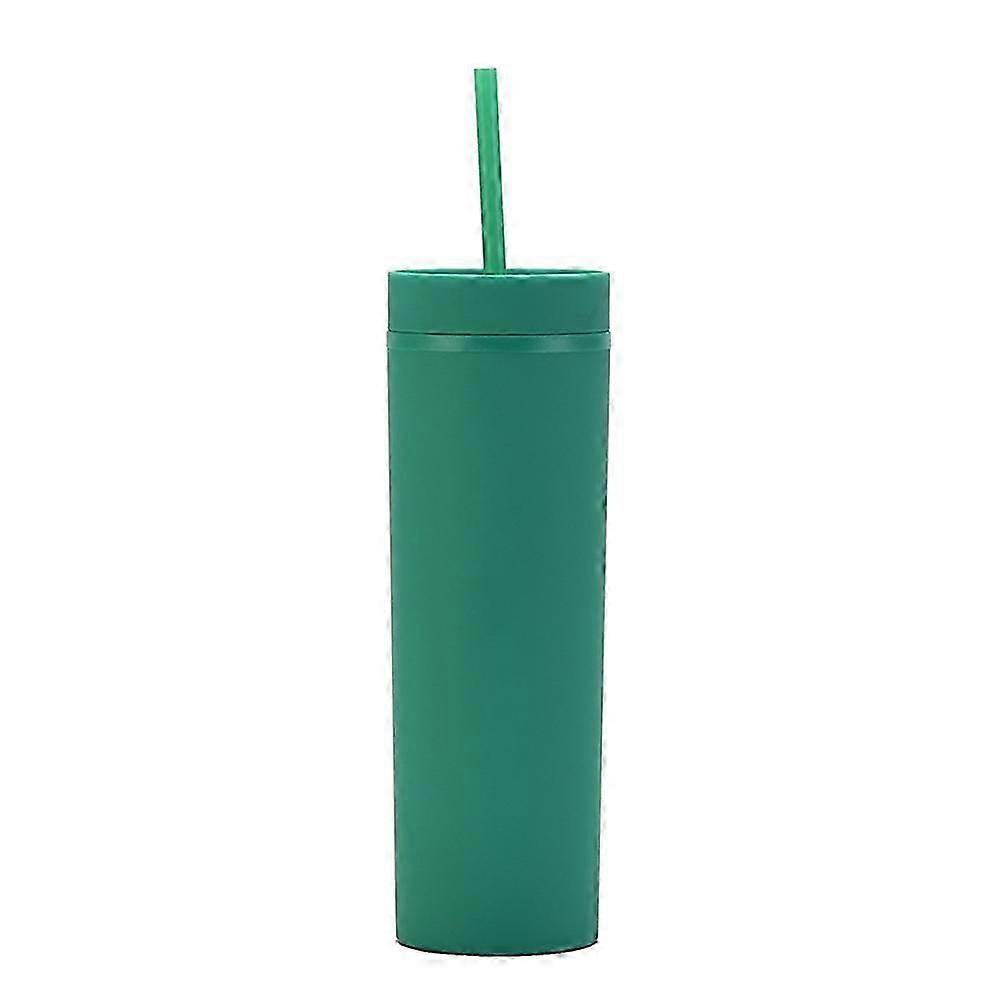 450ml matte coated plastic cup with lid and straw, reusable cup for hot and cold drinks, double-layer water cup