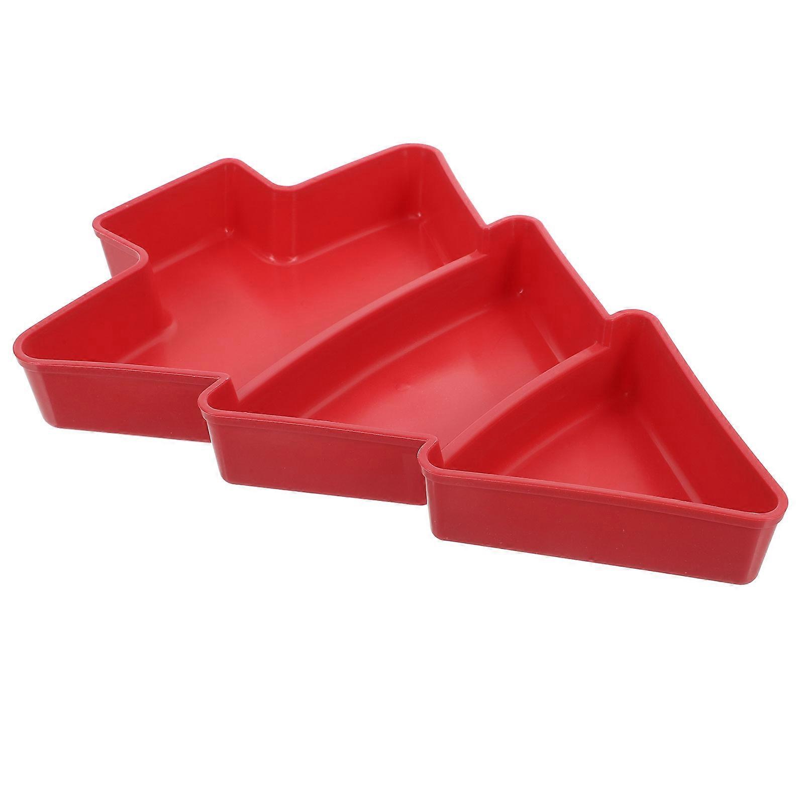 Zero Snack Plates Christmas Tree Serving Dish with 3 Compartments Plastic Red