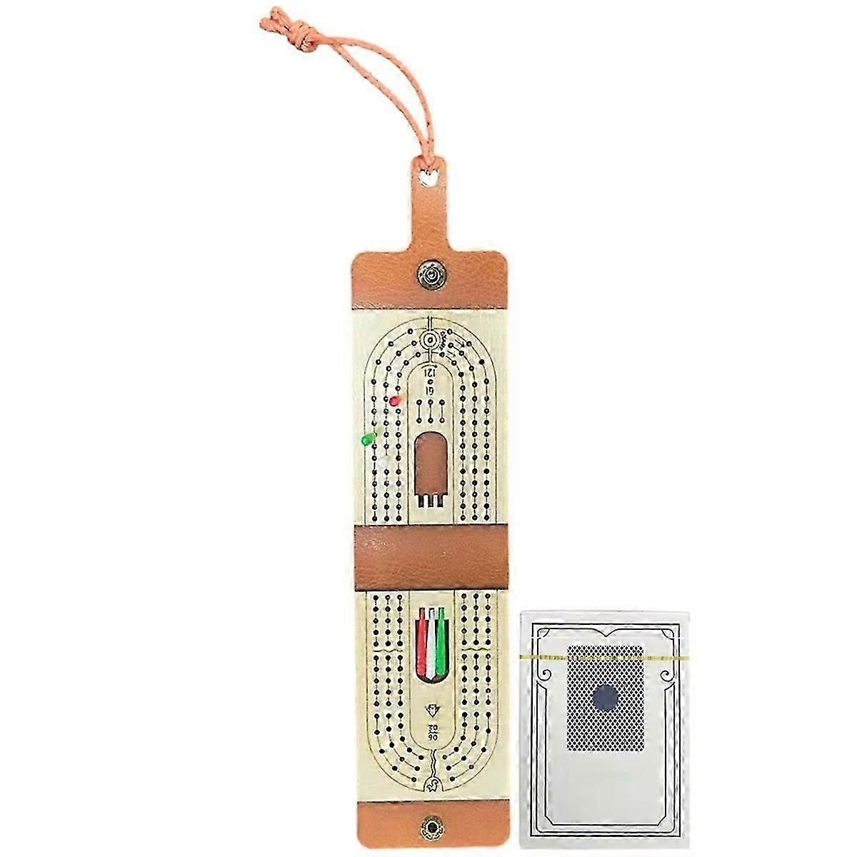 Traditional Wooden Cribbage Board Game Set with 6 Pegs and Deck of Playing Cards 2-4 Player Games f