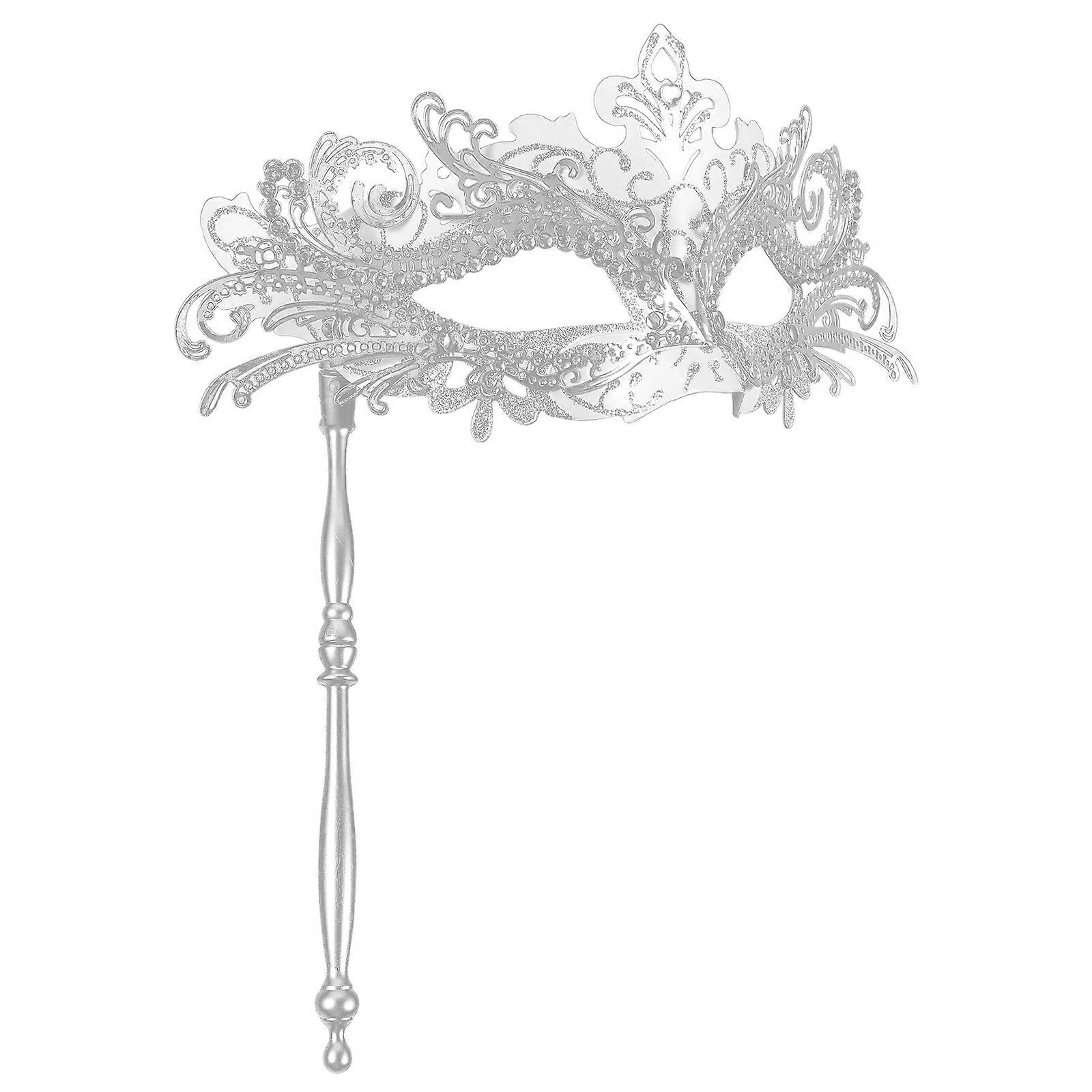 Handheld Masquerade Mask Silver for Decoration 3Pcs Cosplay Mardi Gras