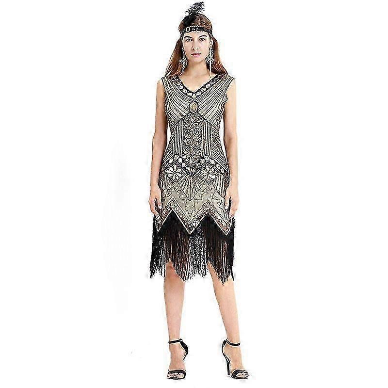 Gatsby Style Party Dress Geometric Pattern V-Neck Sleeveless with Sequin Tassel Decoration