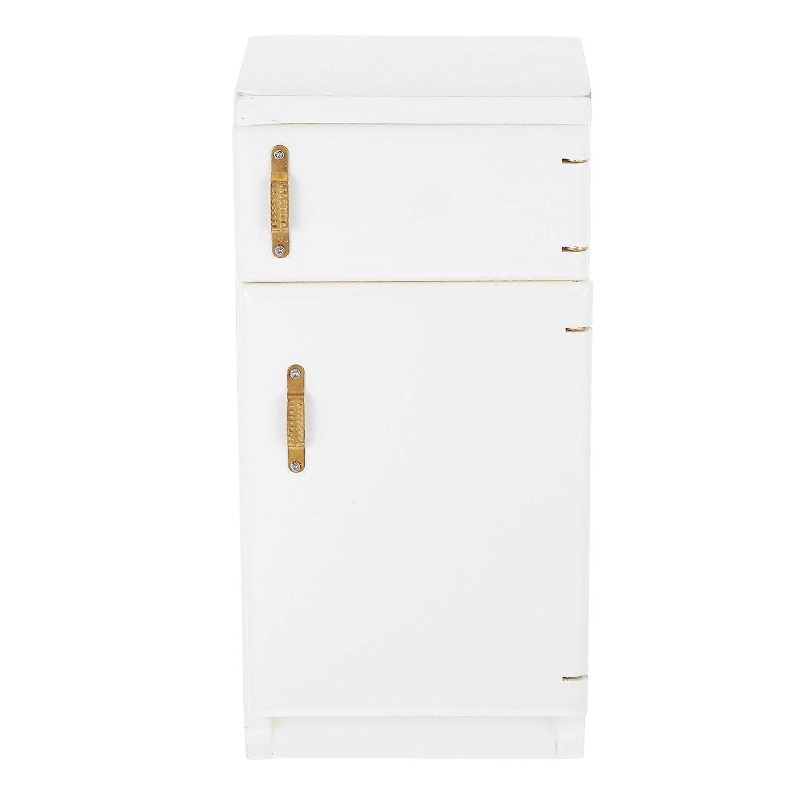 Miniature Furniture White Wooden Refrigerator Toy for Kids Playing Use