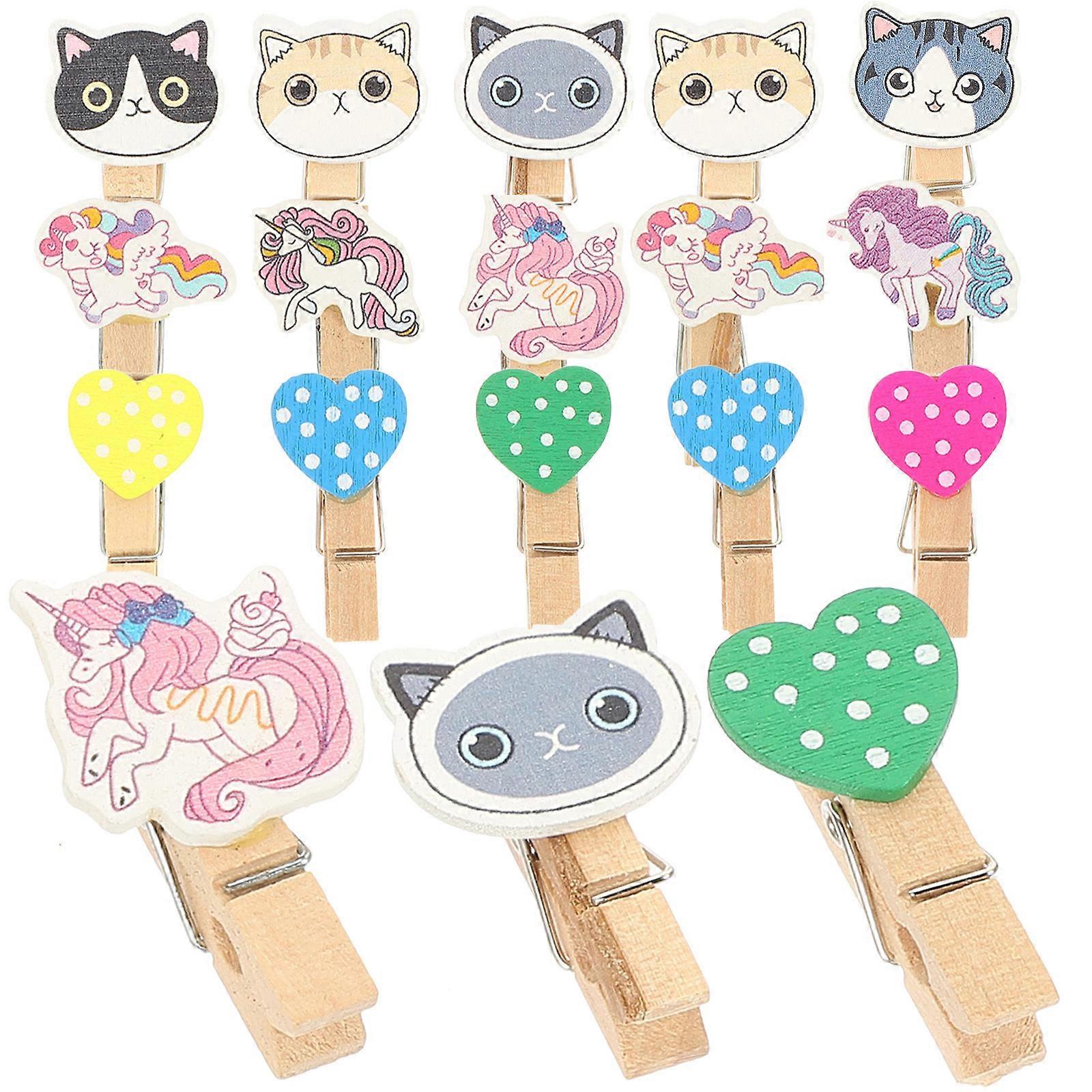 Decorative Picture Clips Small Clip Shape for Wedding Assorted Color Wood Material Holding Small Items 30Pcs