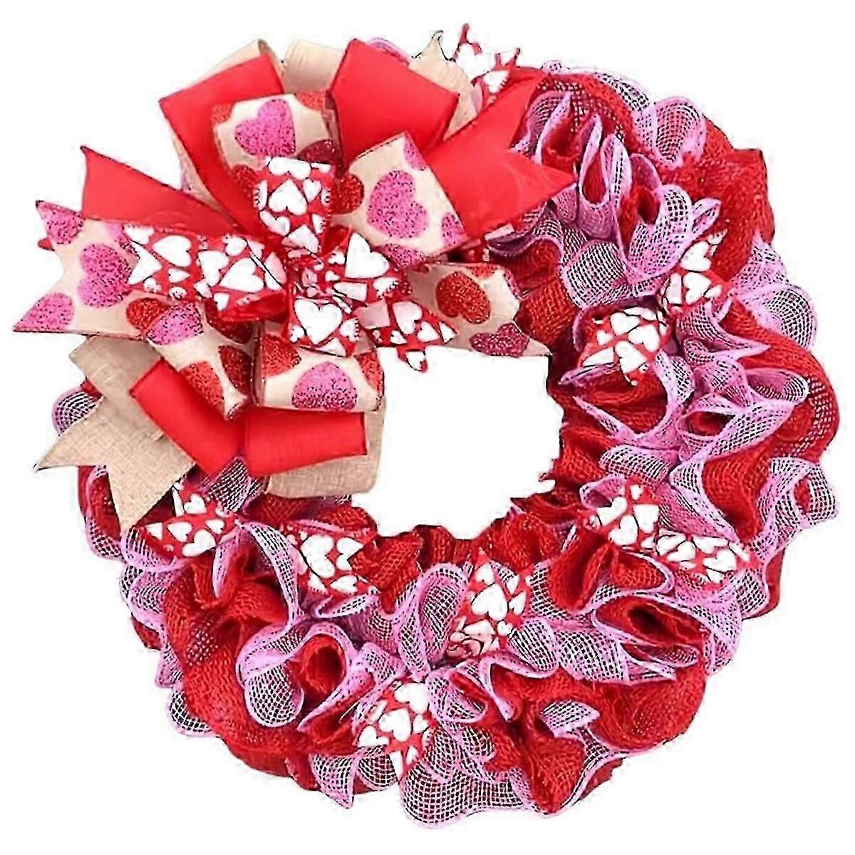 Valentine's Day Fabric Wreath - Artificial Spring Wreaths with Bows for Holiday Decoration