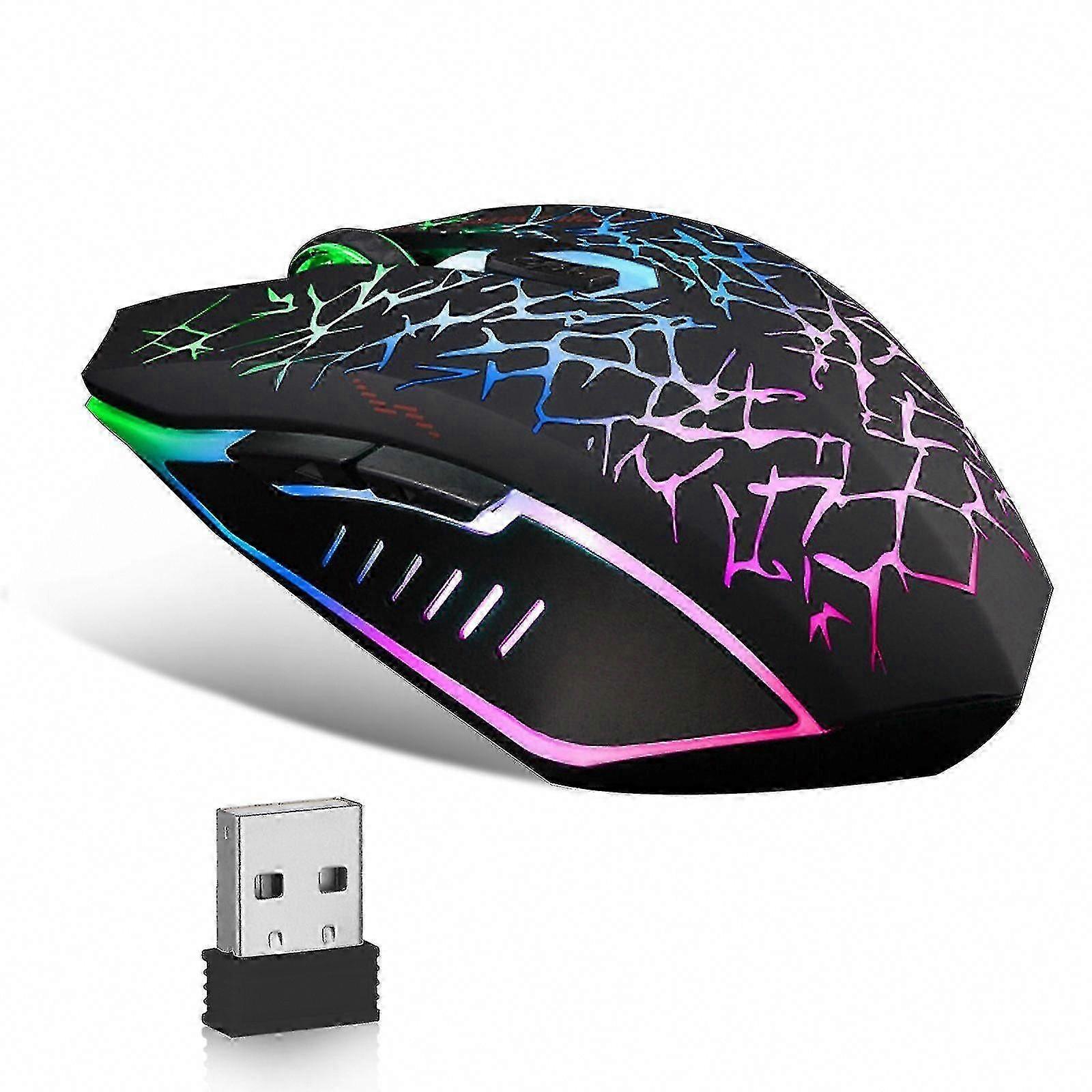 Wireless Gaming Mouse, Rechargeable USB Mouse with 6 Buttons, 7 LED Colors, Ergonomic for PC Laptop Gaming Players