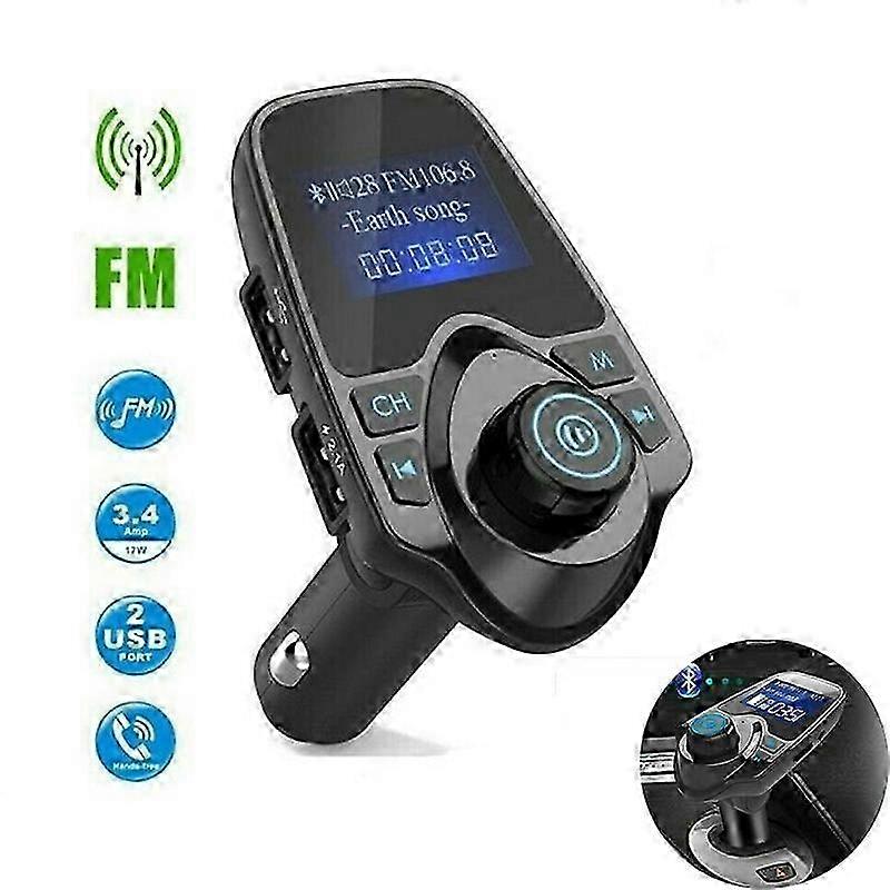 VicTsing Bluetooth FM Transmitter Radio Adapter for iOS Android, Black/Gray