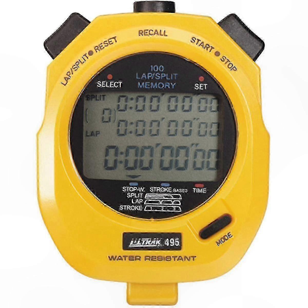 Yellow Dual Split Memory Stopwatch with Lap Timer Function for Sports Use