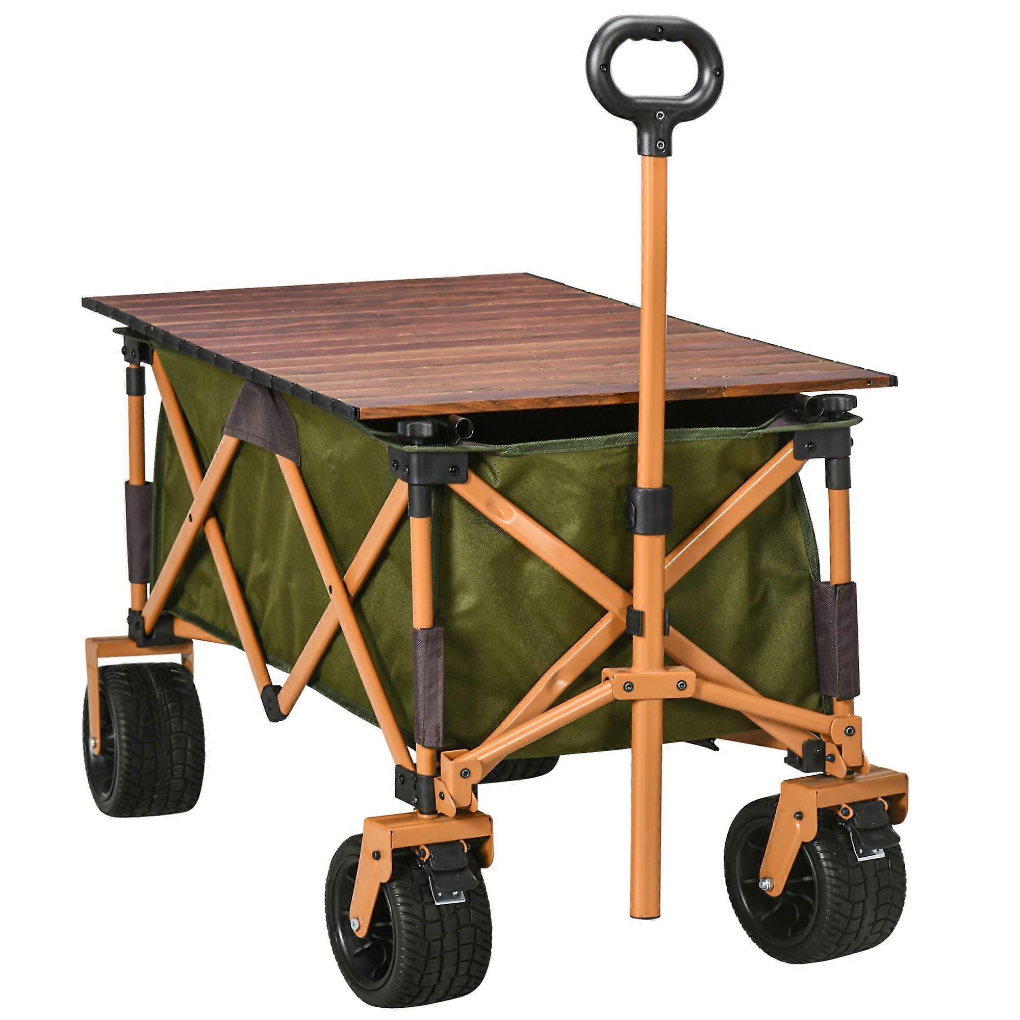 Foldable garden cart with handle and foldable table up to 120 kg green outdoor