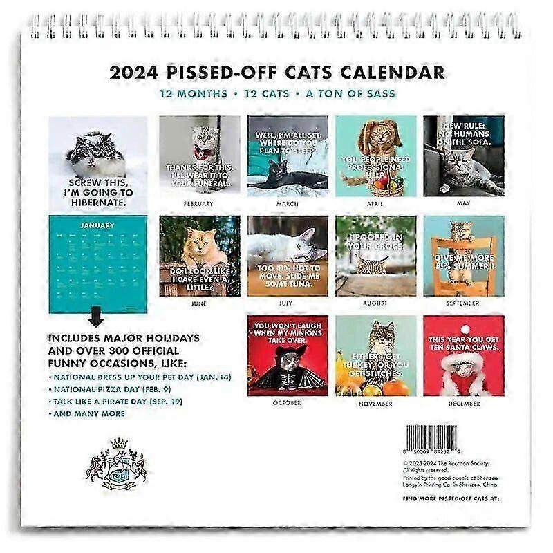 2024 Angry Cats Desk Calendar, Humorous Daily Planner for Office or Home Use in the UK