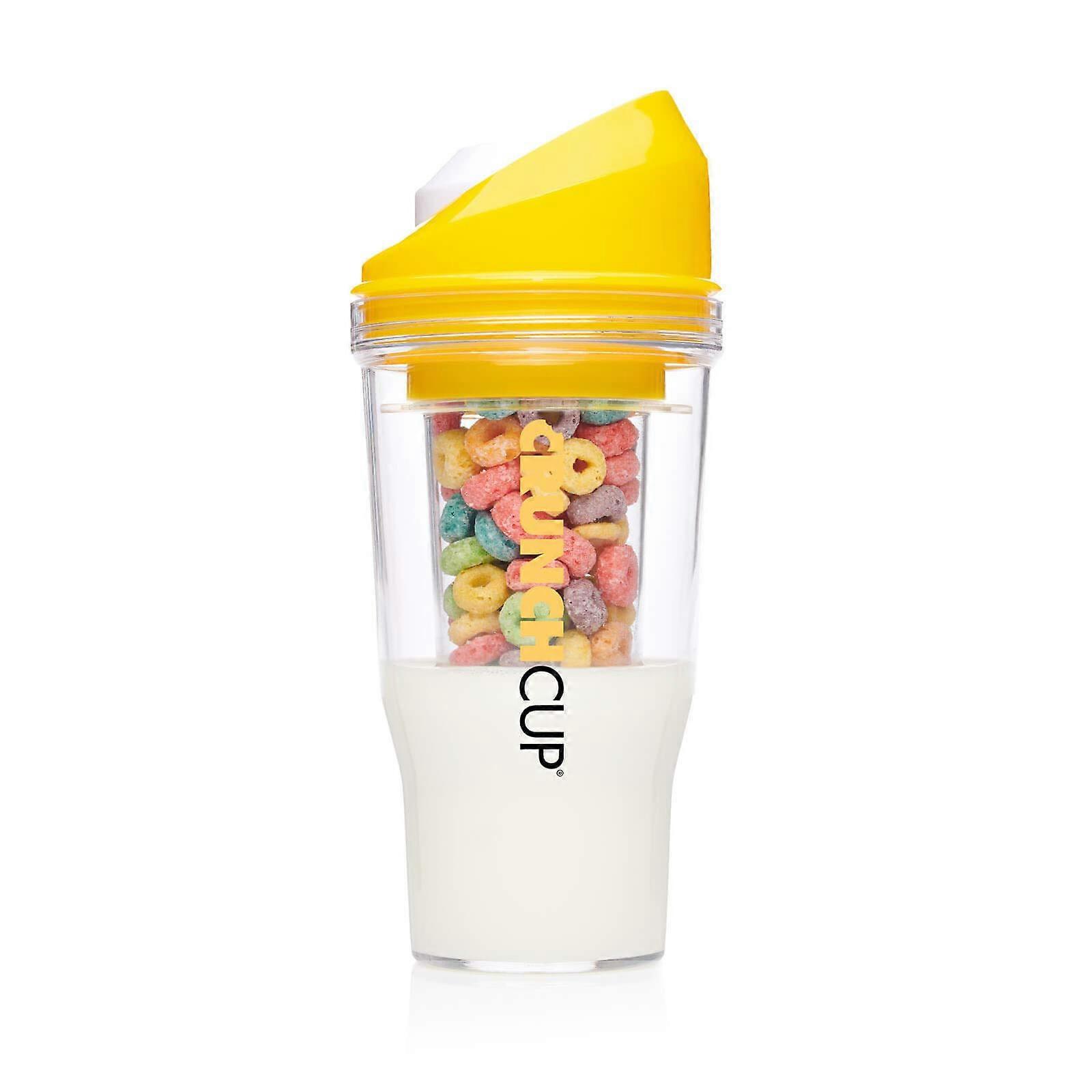 Portable Plastic Cereal Cup for Breakfast On the Go, To Go Cereal and Milk Container, 0 Spoon or Bowl Required Lemon yellow