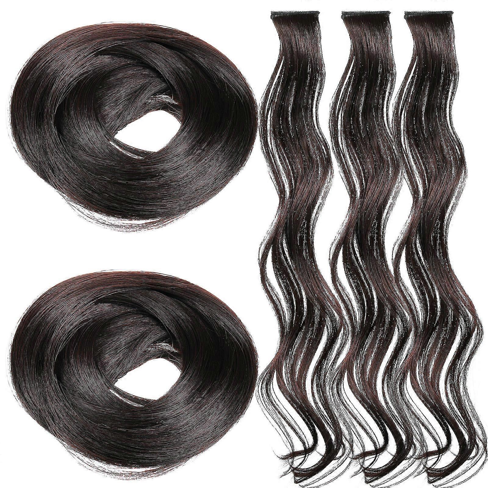25Pcs Brown Hair Extensions Clips for Hair Styling Synthetic Wavy Extensions
