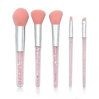 Juego de brochas de maquillaje Veeki de 5 piezas, mango transparente de partículas rosas, cepillo de ojos, cepillo de polvo suelto, pincel de cejas, belleza tools_HMY048