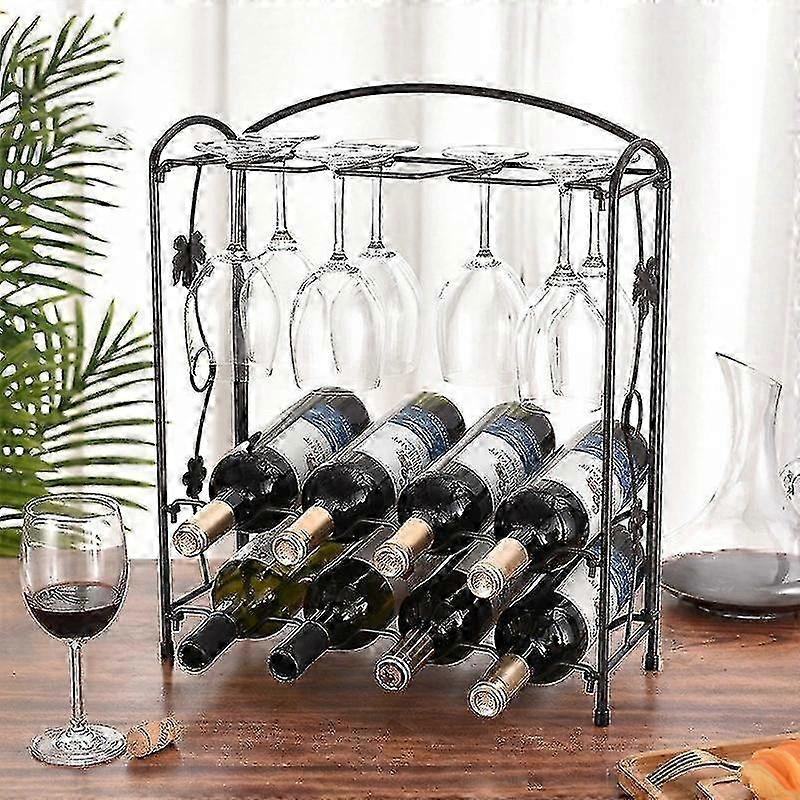 Wine Rack Countertop, Wine Rack with Glass Holder for 8 Bottles and 8 Wine Glasses