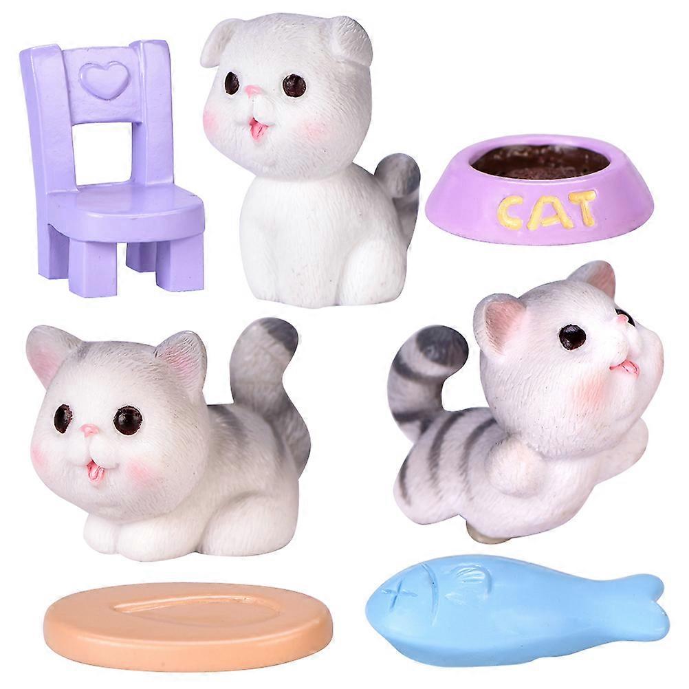 Pet Micro Landscape Cat Figurines Playset for Decoration Resin Miniature Kit 1Set
