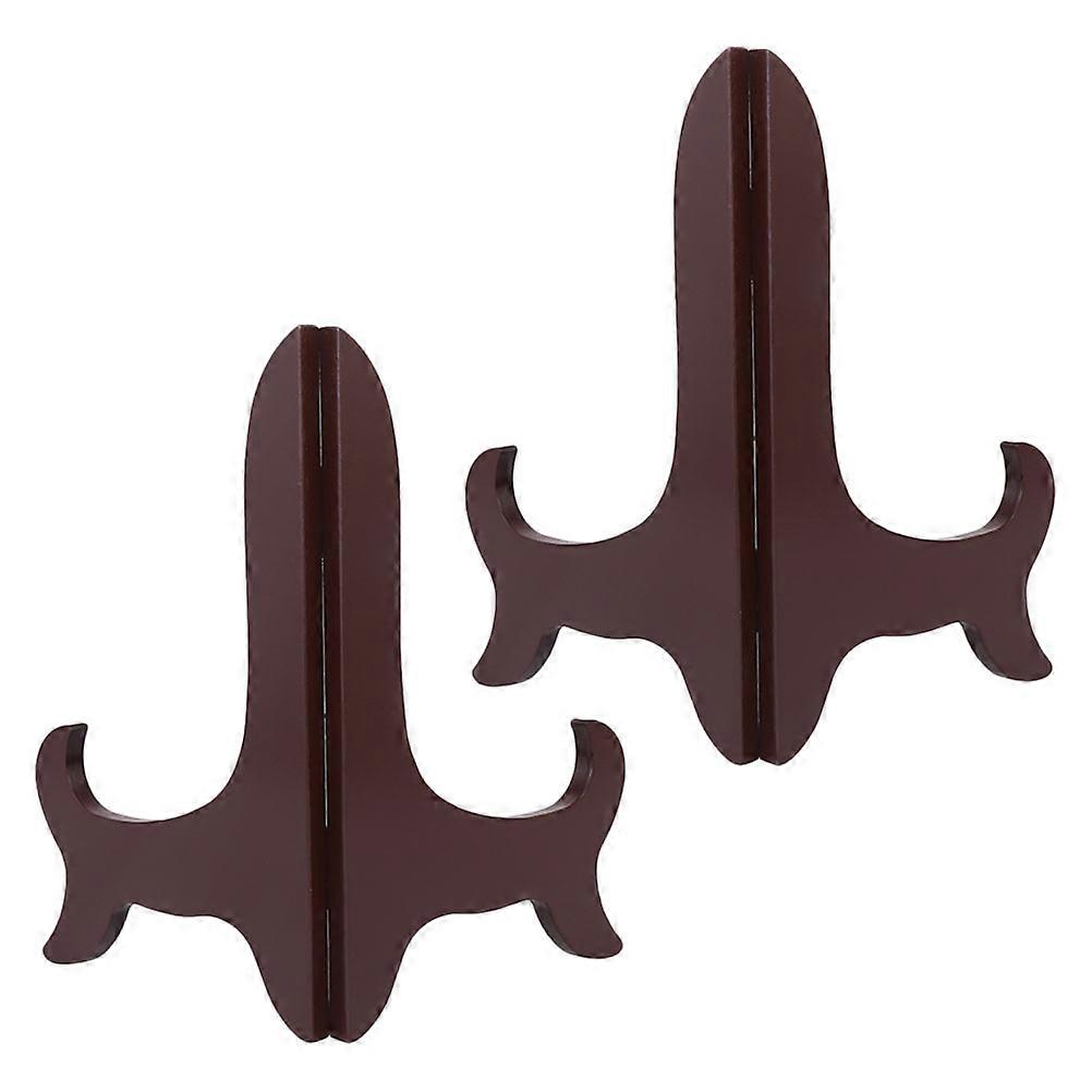 Plate Holders Wood Display Stand for Display 2Pcs Brown Wooden Easel Rack