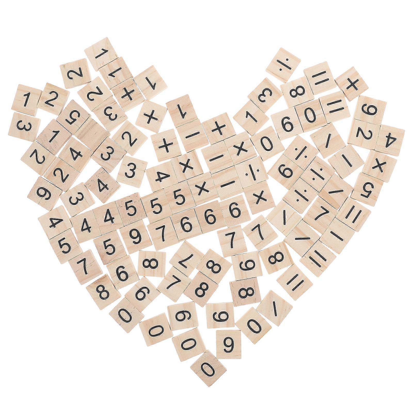 100pcs Mini Wooden Number Tiles Small Wooden Number Symbol Tiles Educational Number Tiles for DIY Craft Math Teaching