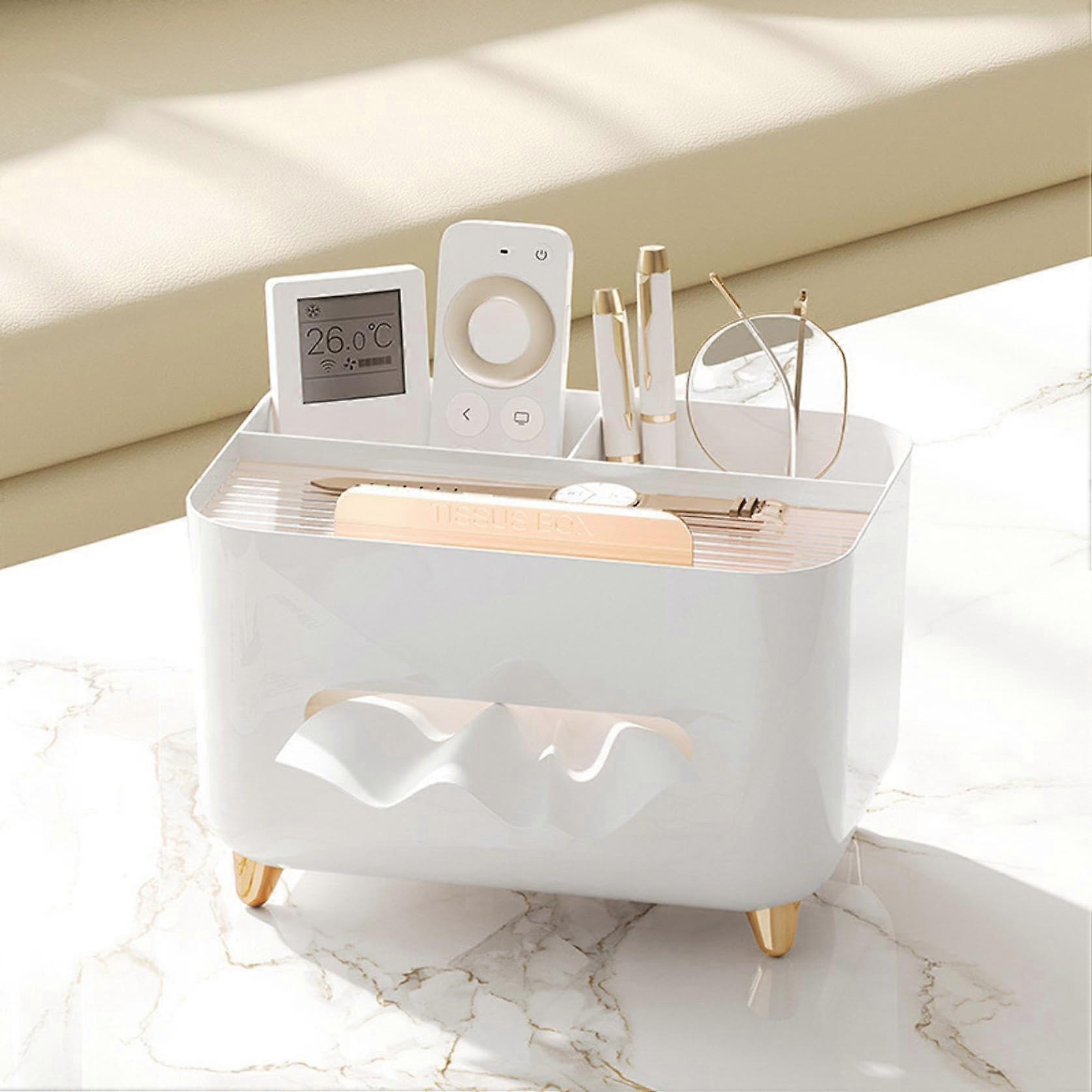 Multifunctional Tissue Box Cover Holder Rectangular Organizer With Storage White For Facial Tissues Remote Stationery Car