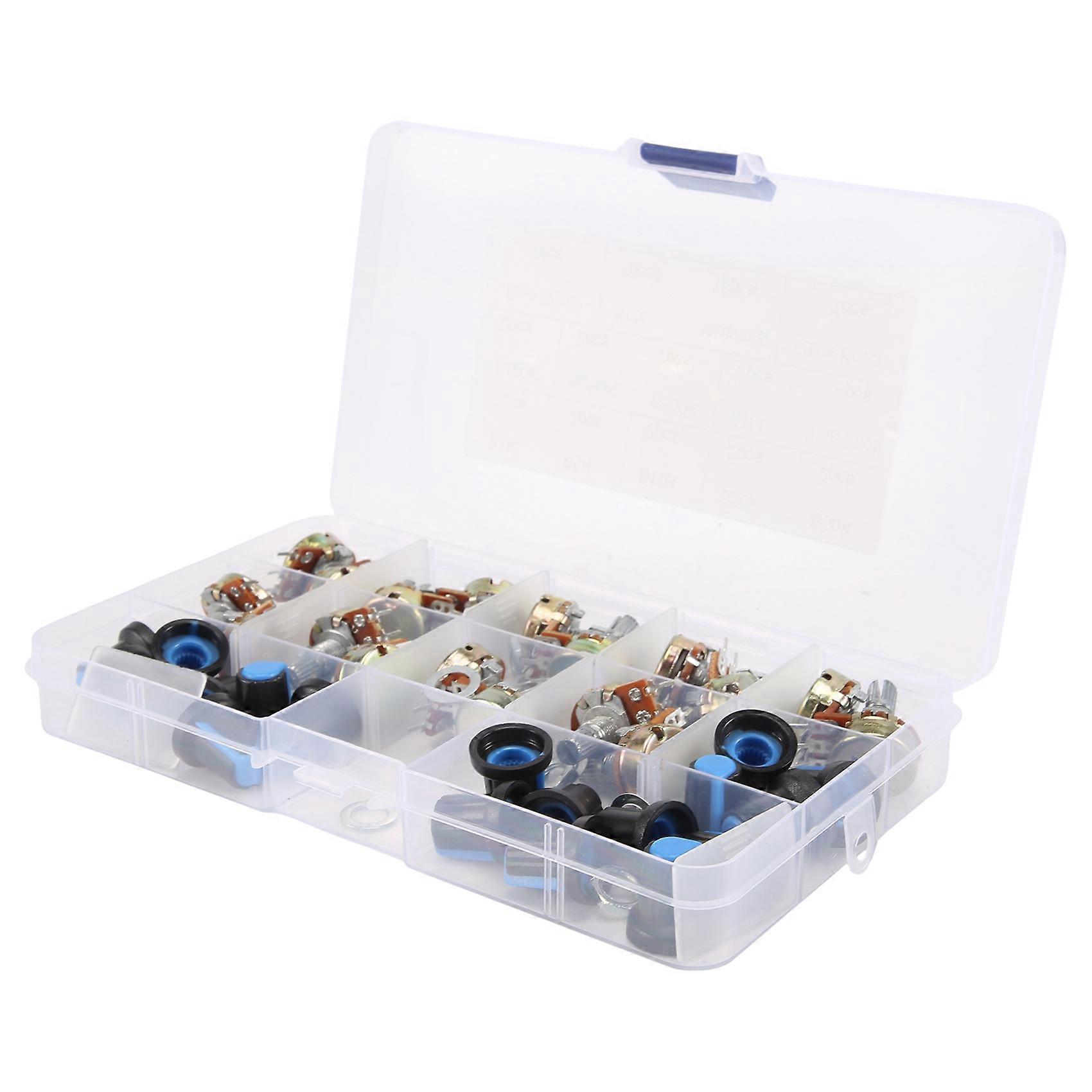 18Pcs/Box WH148 Single Potentiometer Kit B1K/5K/10K/20K/50K/100K/500K/1M with Knobs Single Potentiom