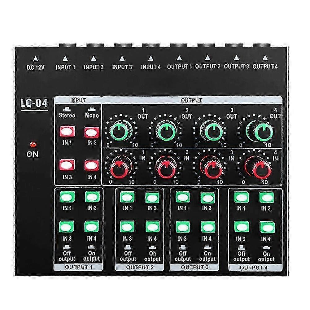 4-Channel Mixer & Headphone Amplifier with Sound Card Mixer Recording Interface for DJ Mixing - LQ04