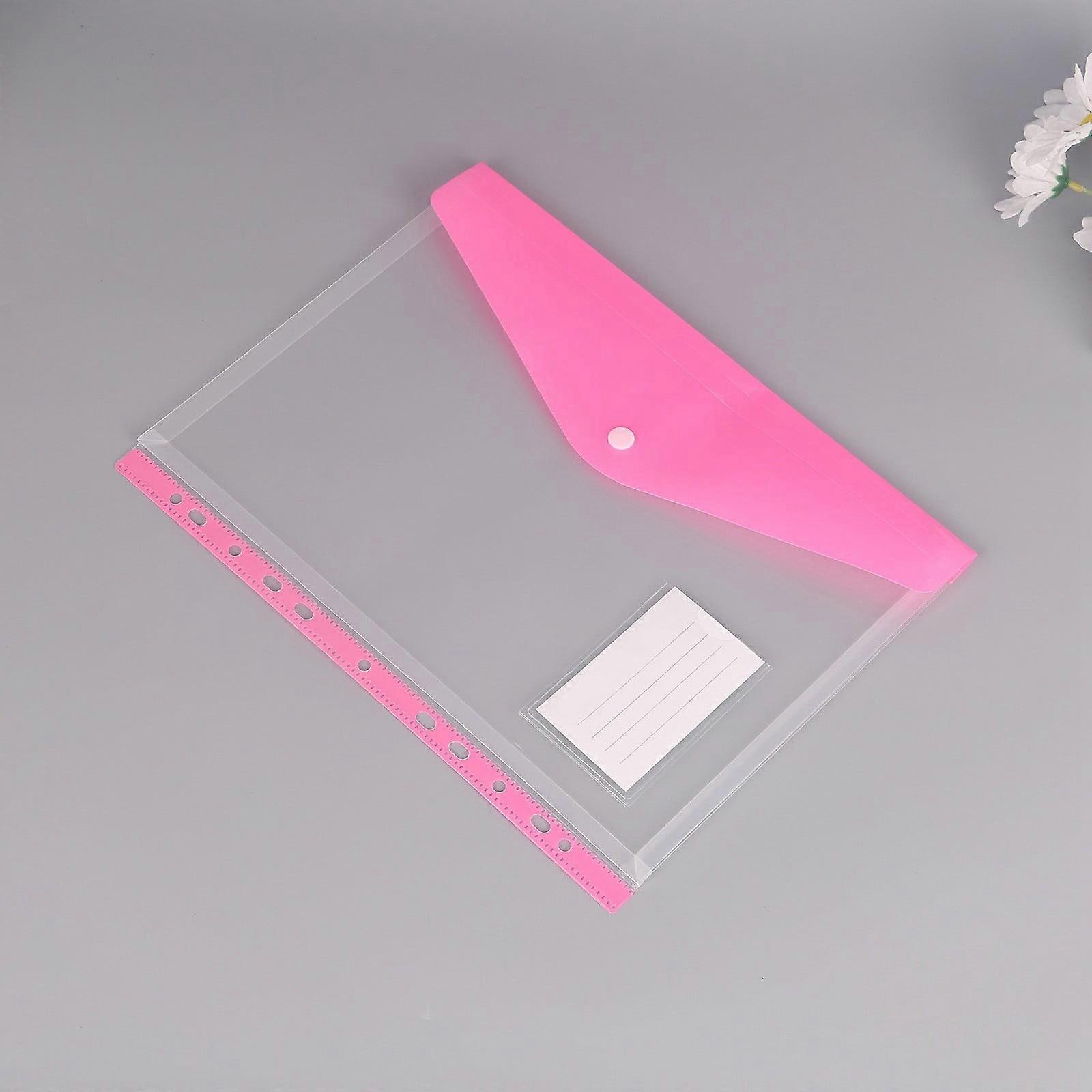 HKUKY A4 Clear Document Bag with 11 Binding Holes, Transparent Frosted Student Exam Bag Storage Bag with Snaps and Labels