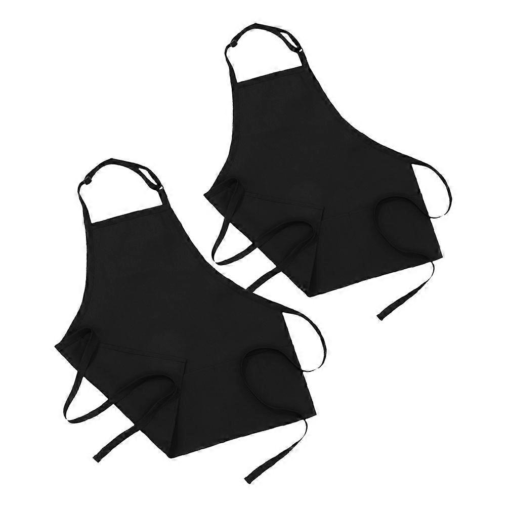 Chef Apron With Pockets BBQ Work Restaurant Use Reinforced Stitching Polyester Material 2pcs