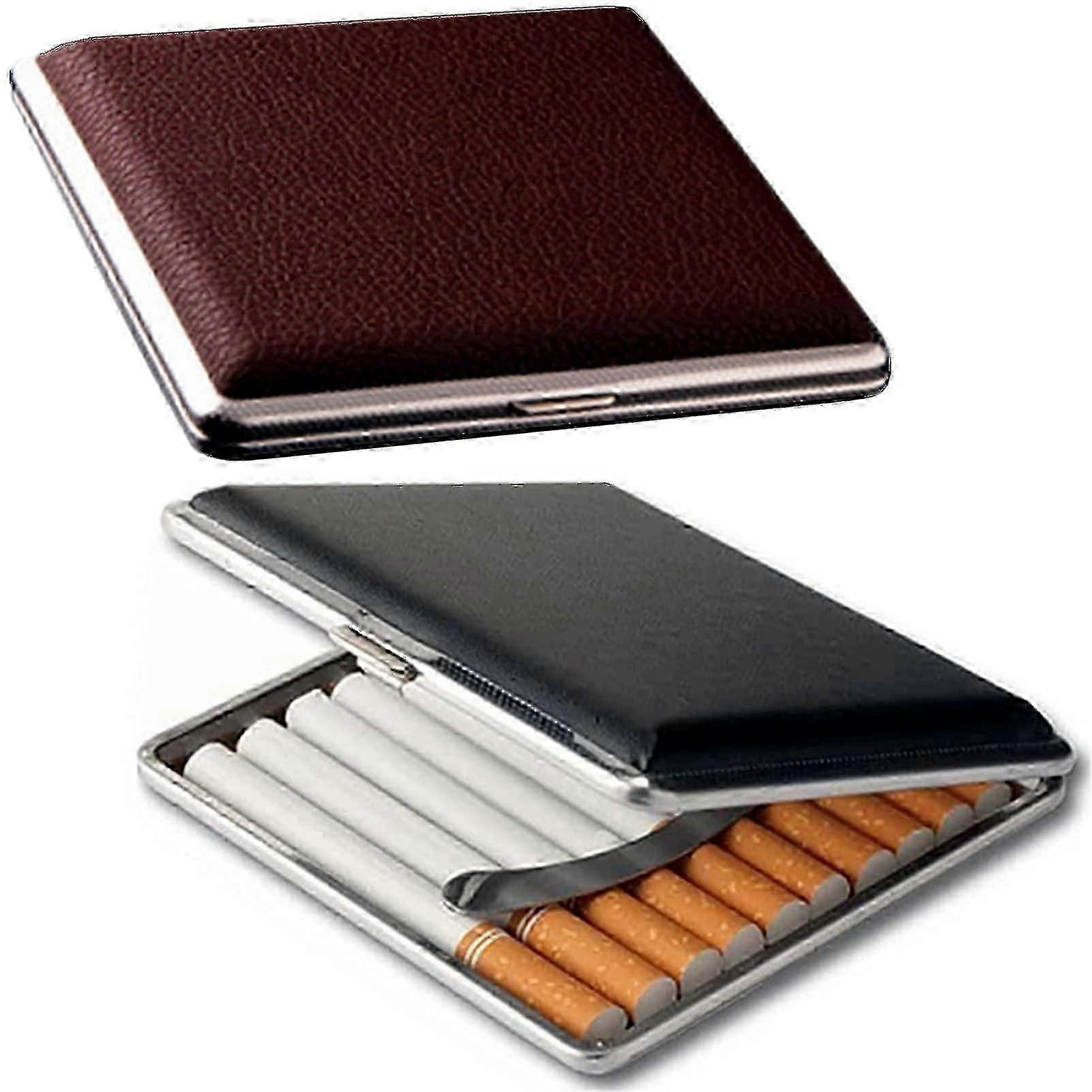 2 Pack Cigarette Case King Size With Metal And Leather Surface