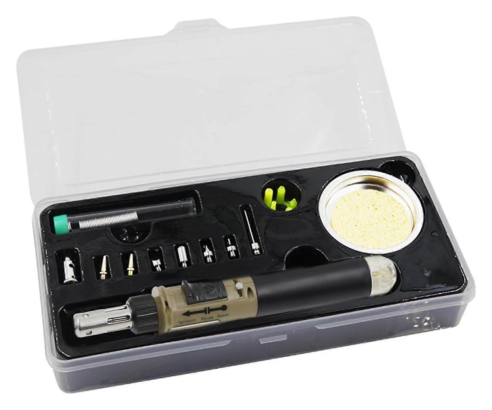 Cordless Butane Soldering Iron Set 12 in 1 with Adjustable Temperature for Welding Torches Gold