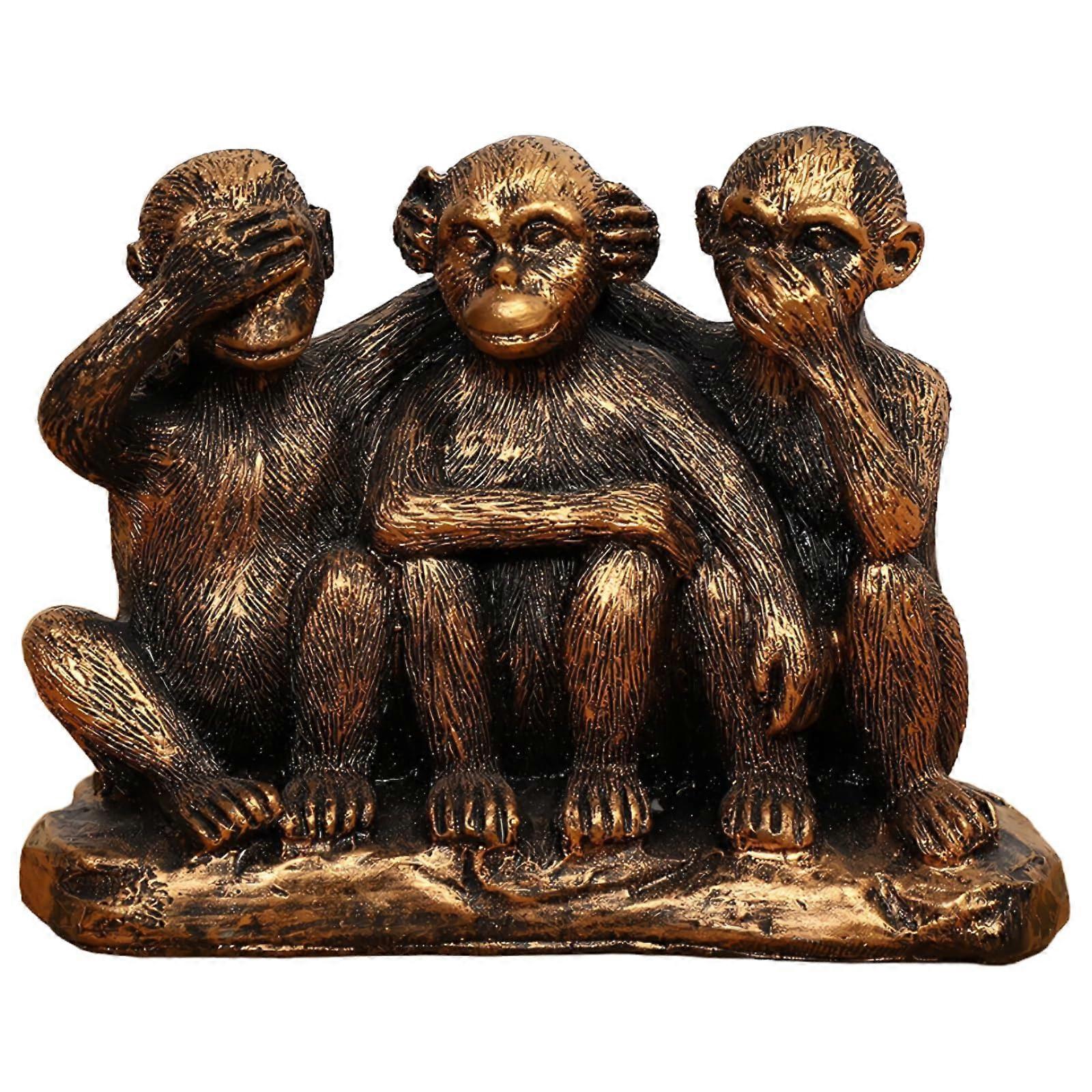 3 Wise Monkeys Statue Set Bronze Resin Figurines Hear No See No Speak No for Home Office Decor