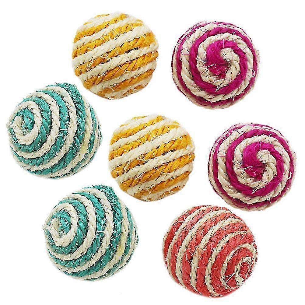 7pcs Cat Rope Balls Bite-resistant Cat Scratcher Ball Sound Ball Random Color