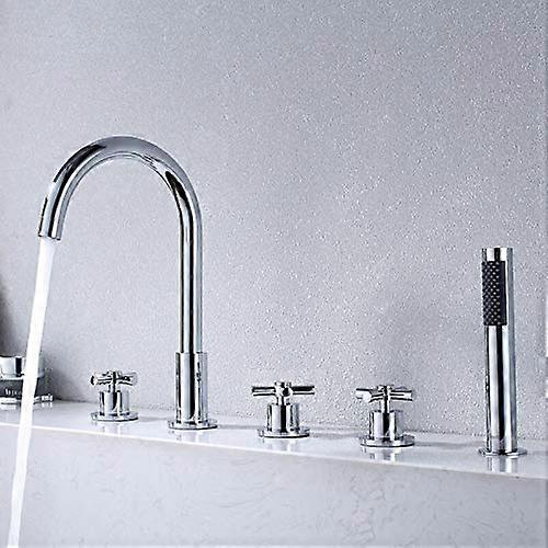 Bathtub Mixer Faucet Triple Handle Deck Mounted 5 Hole with Hand Shower Black Chrome Gold