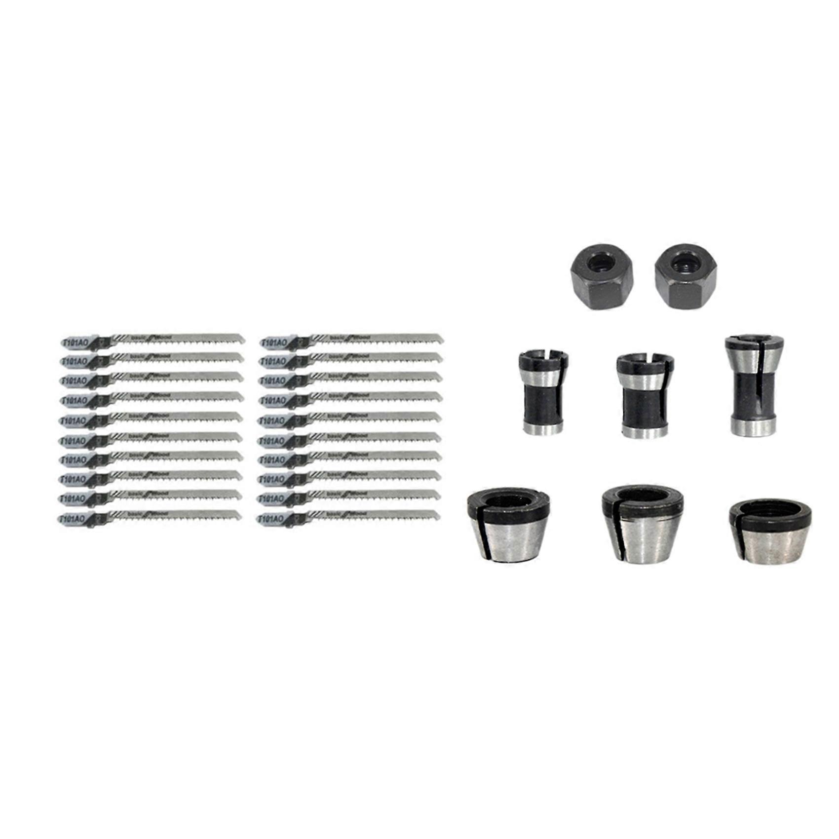 8 Pcs Router Collet Set Chuck Heads Adapter with 20Pcs Reciprocating Jigsaw Blade T101AO