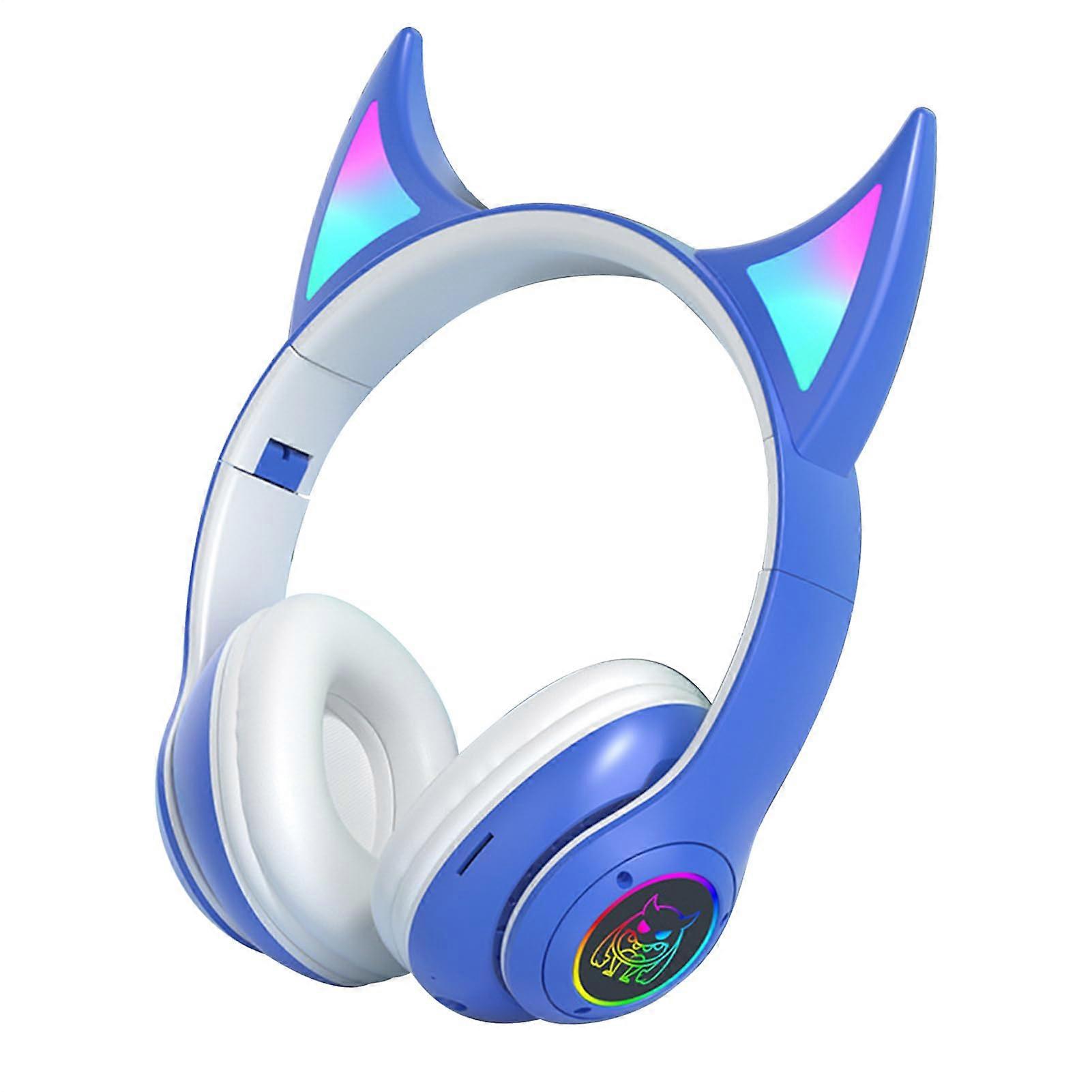 Wireless Over Ear Headphones with Cat Ear Design, Bluetooth Headset for Gaming Students, Blue LightUp