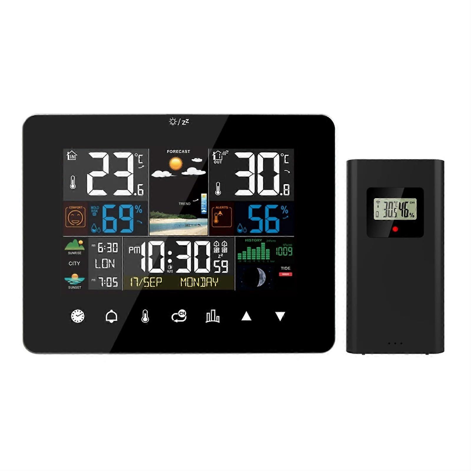 Wireless Weather Station with Touchscreen Alarm, Indoor Outdoor Thermometer Hygrometer Sensor