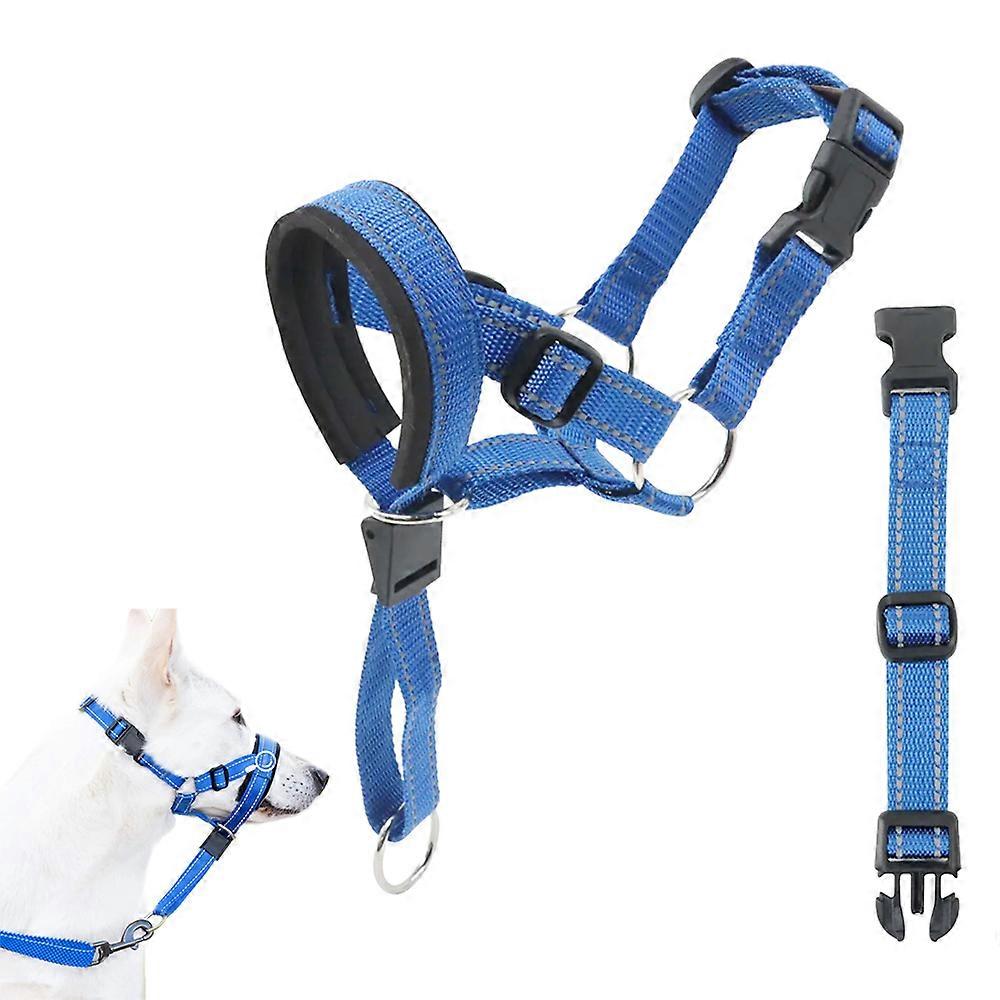 Adjustable Dog Head Halter Collar with Safety Link-Blue