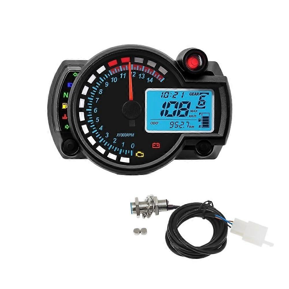 Universal Digital Motorcycle Tachometer and Speedometer 12V Gauge with 7Color Display and Gear Indicator