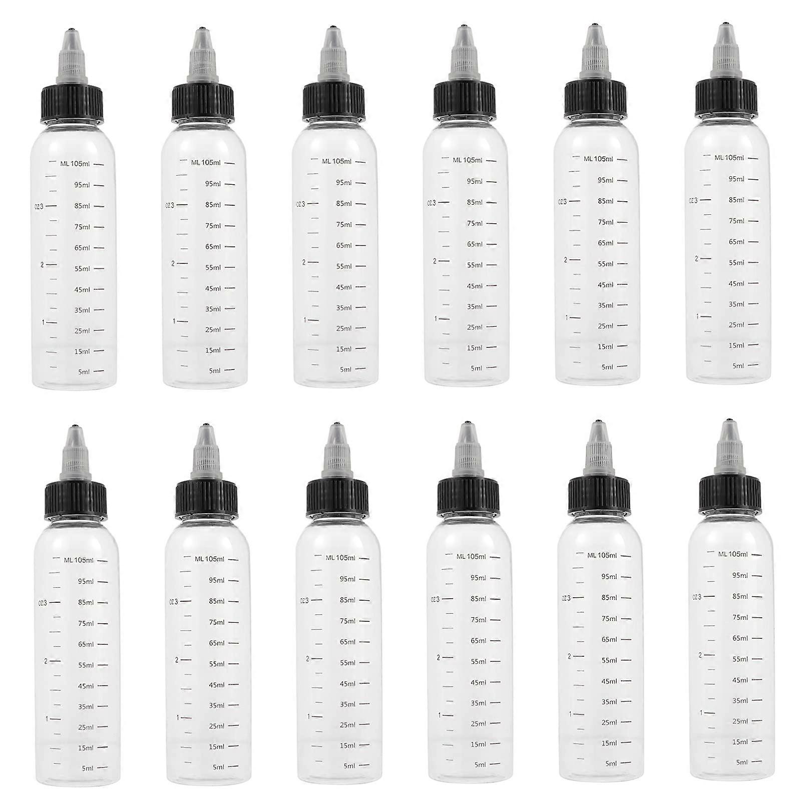 Hair Dye Applicator Bottles 12 Pack with Precise Measurement Scale Refillable Plastic for Salon