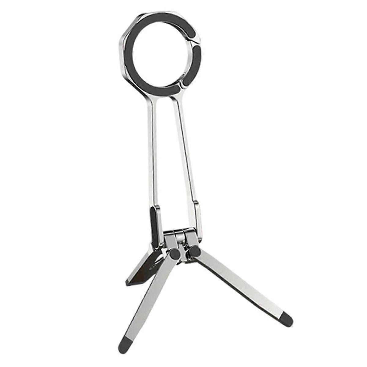 Portable Magnetic Phone Tripod Stand Mini Pocket Selfie Stick Phone Holder with Carabiner 360 Rotating Stand Silver
