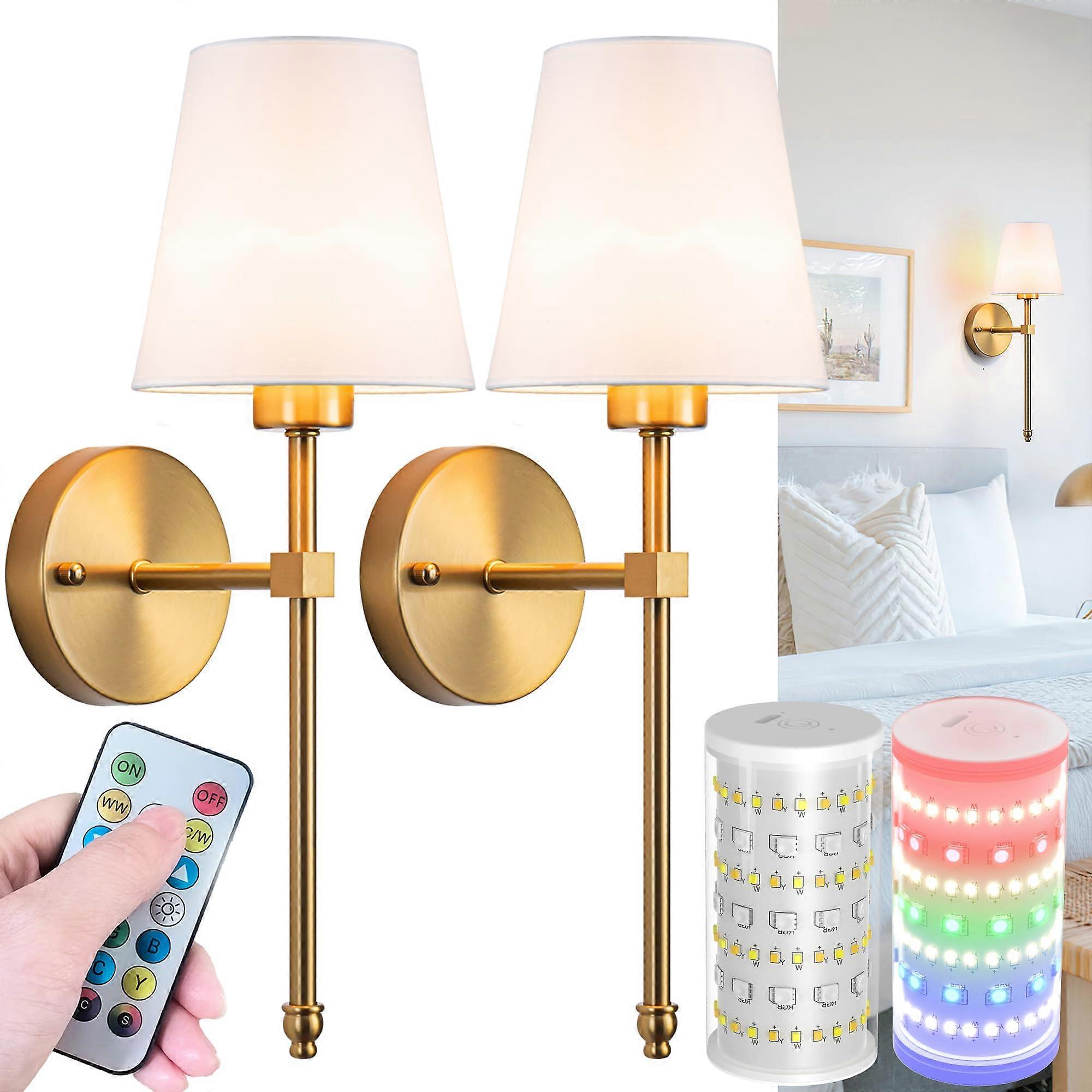 Battery Operated Wall Sconces Set of Two, RGB Dimmable Rechargeable 10000mAh with Remote for Bedroom