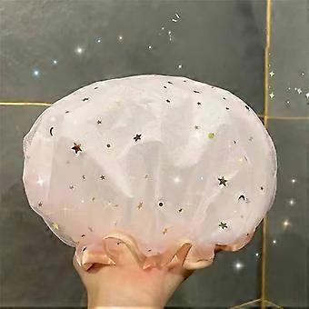 Waterproof Double-Layer Shower Cap Starry Sky Design Fashion Reusable Bathing Hat Kitchen Oil-proof Sanitary Hat