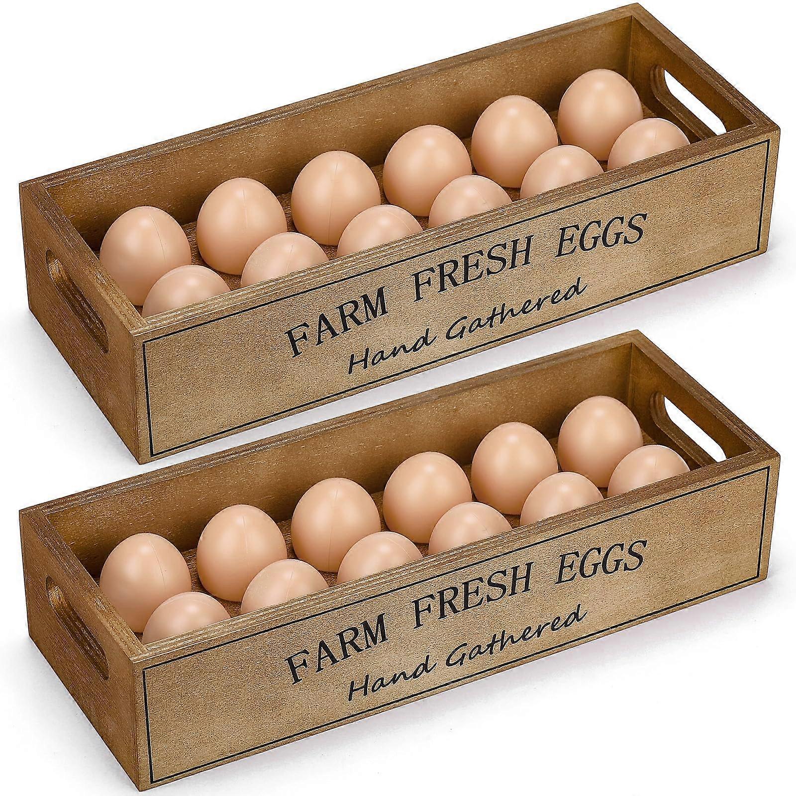 Wooden Egg Holder for 24 Eggs, Stackable Rustic Farmhouse Storage Crate with Handles, 2 Pack