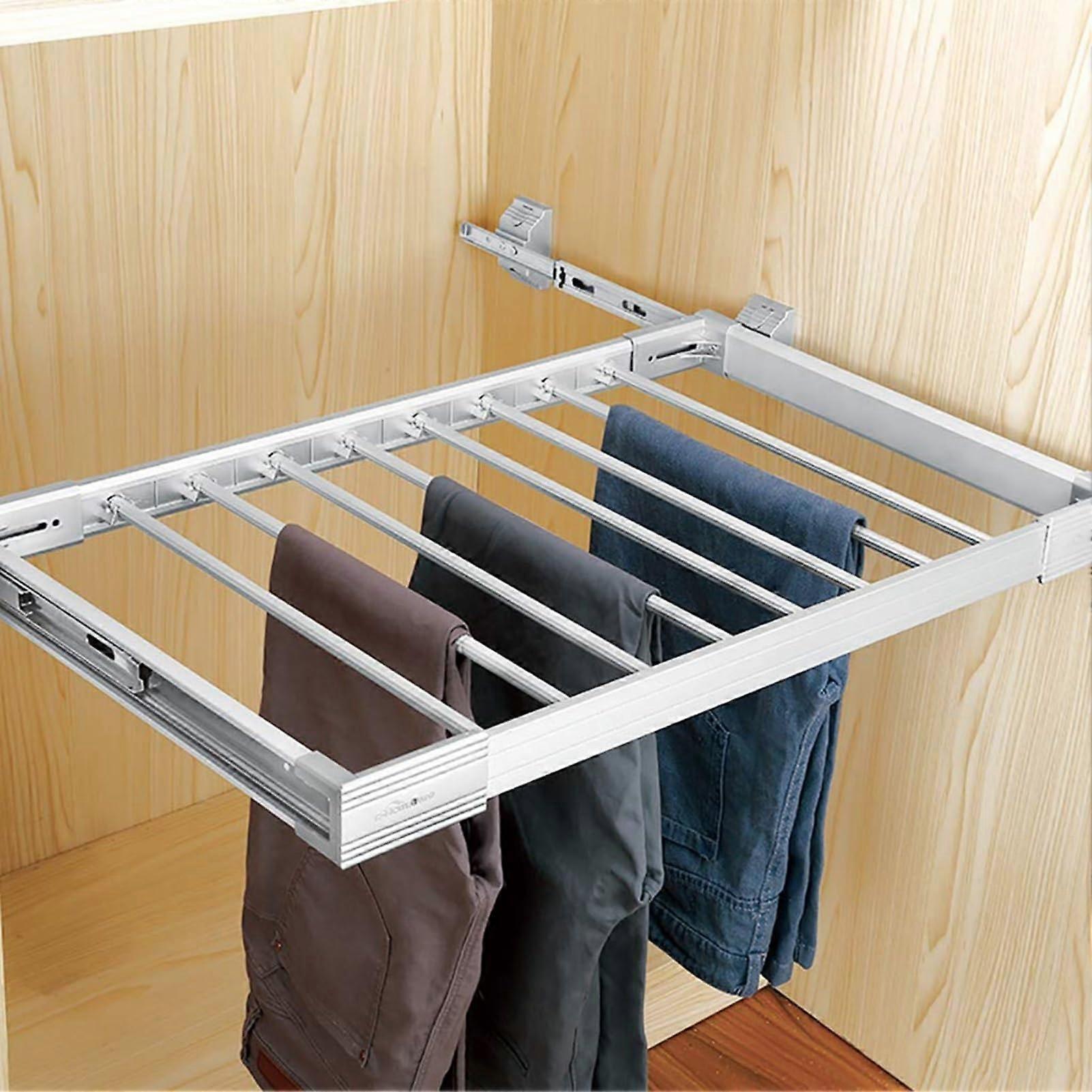 Pull Out Closet Rod Adjustable Stainless Steel Sliding Pants Rack for Wardrobe Organization