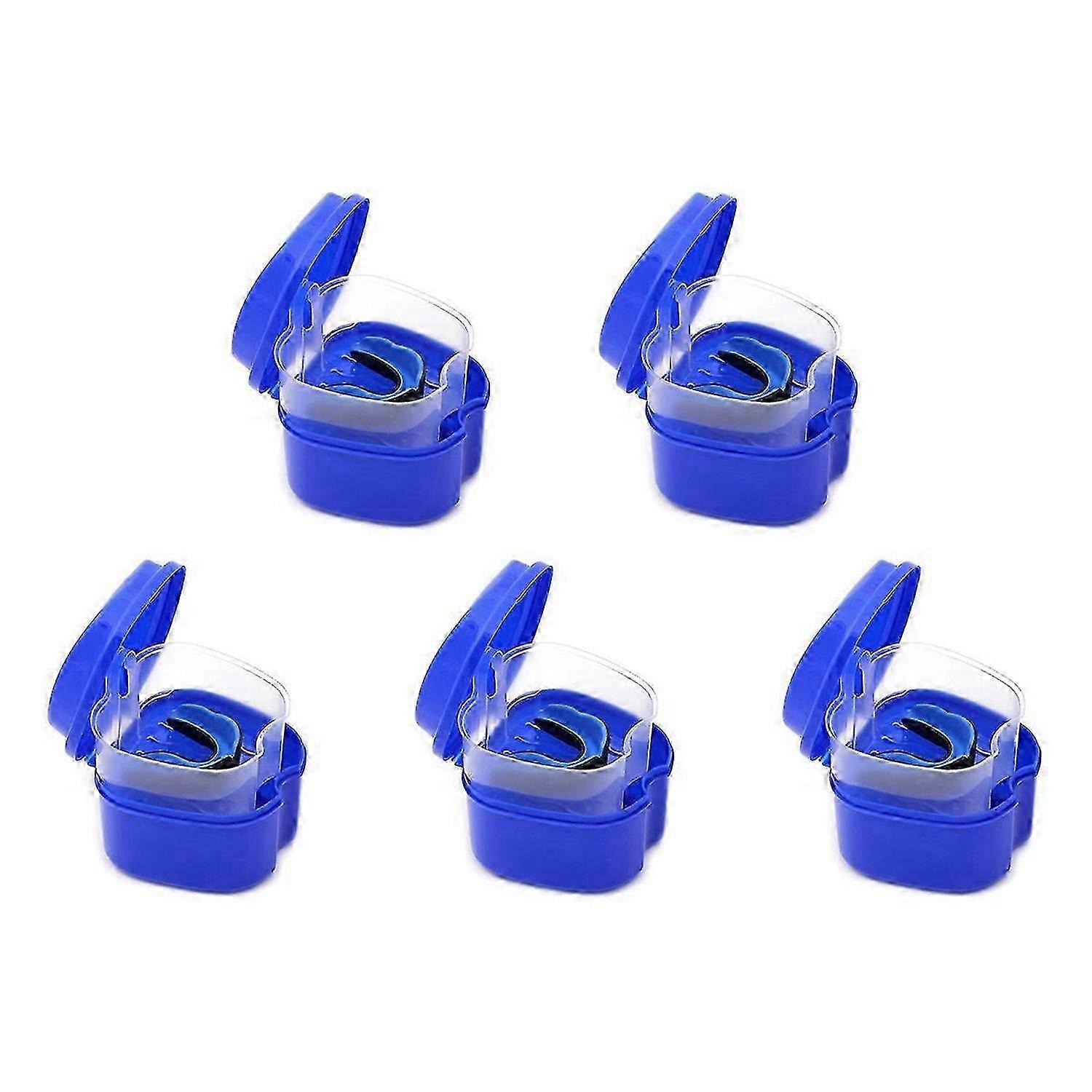 Dark blue denture case, cup with filter, and mesh container holder.