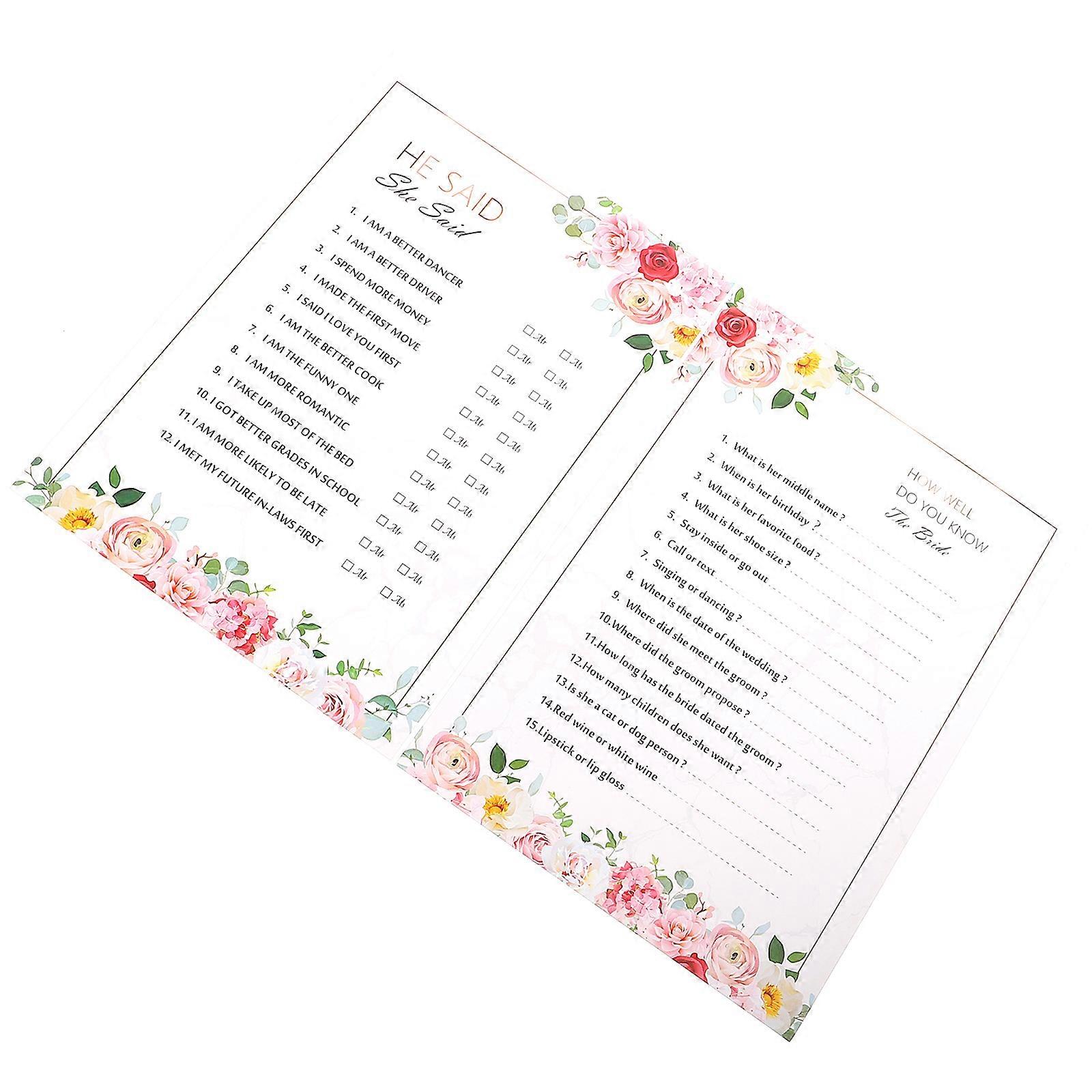 20Pcs Bachelorette Party Games Cards Test Tacit Understanding Unique Game Night Props Rectangular Shape