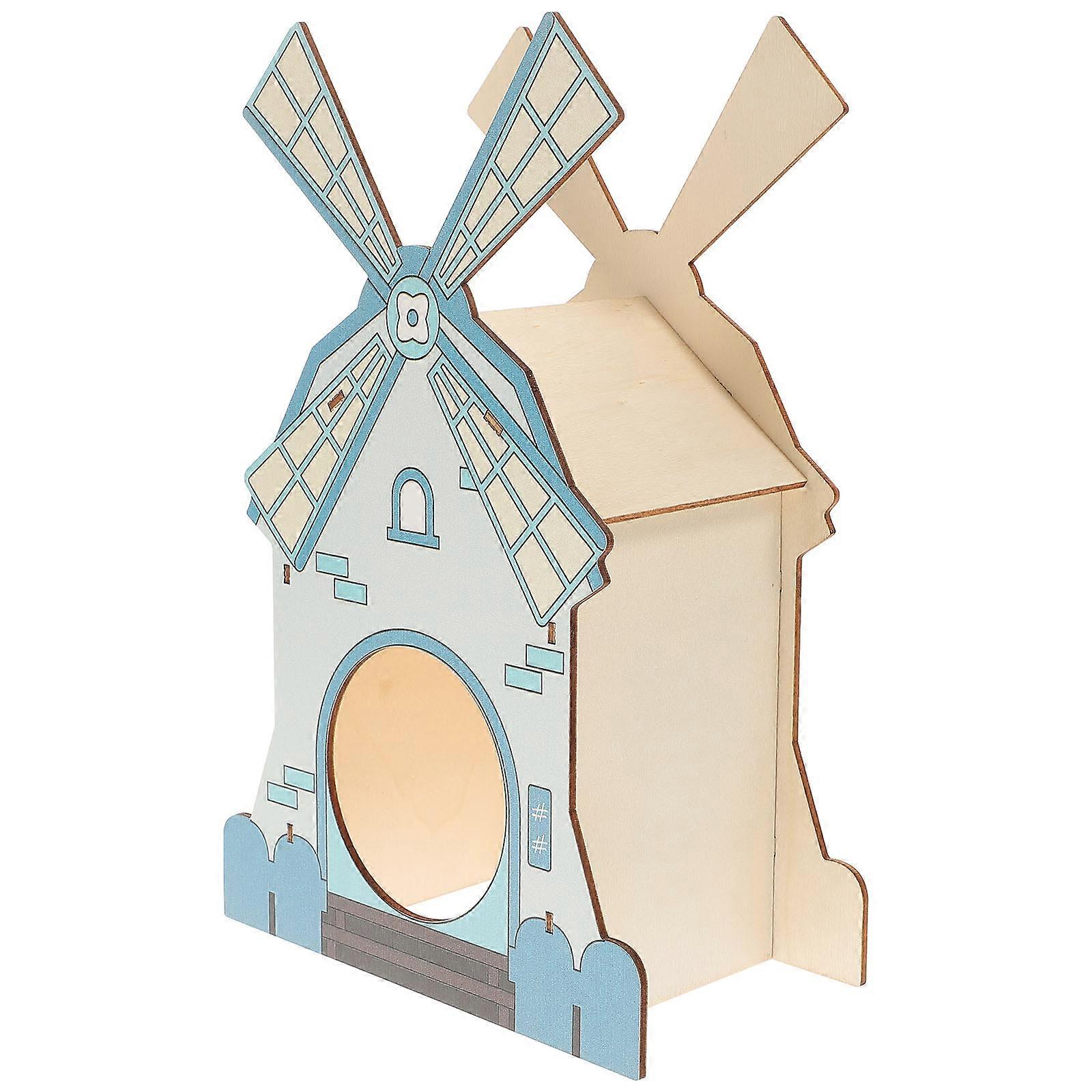 Wooden Hamster Windmill House Hideout for Comfortable Rest