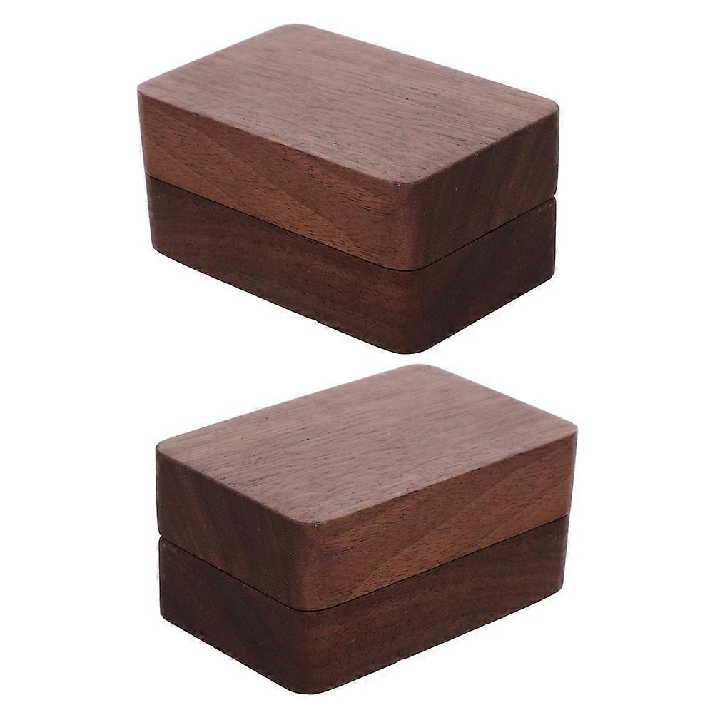 Brown Wooden Jewelry Box for Wedding Rings 4Pcs Rectangular Storage Case