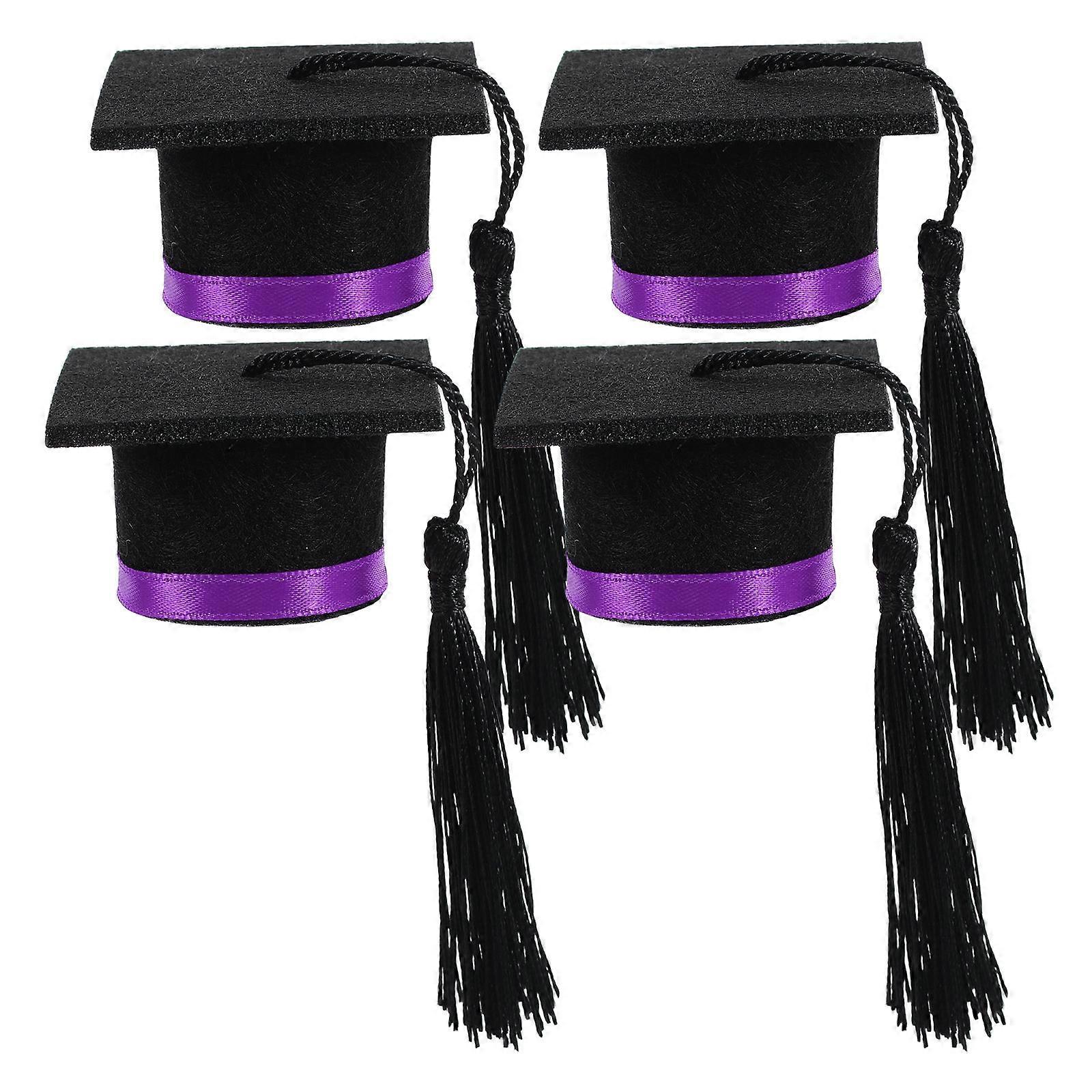 Doctoral Cap Decoration Mini Graduation Hat Bottle Topper for 4Pcs