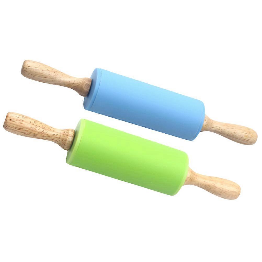 2Pcs Silicone and Wood Rolling Pin for Dough Baking Kitchen Tool